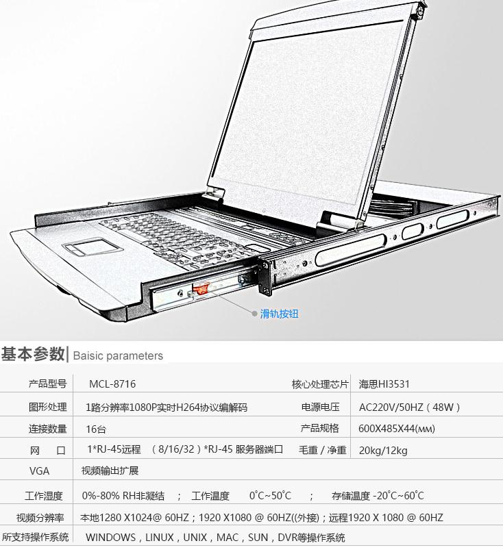 麥森特MCL-8716kvm切換器17英寸16口產品參數